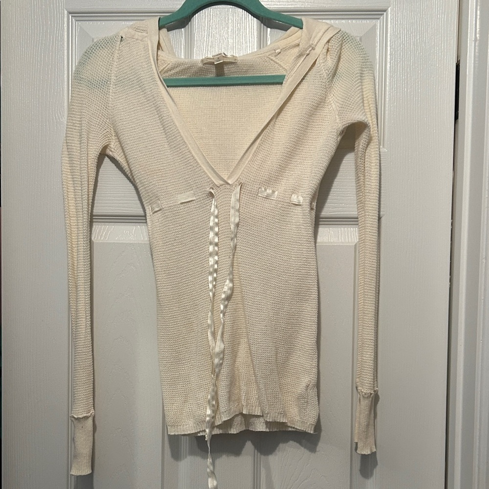 Y2K Aeropostale Cream Knit Long Sleeve Hooded Shirt